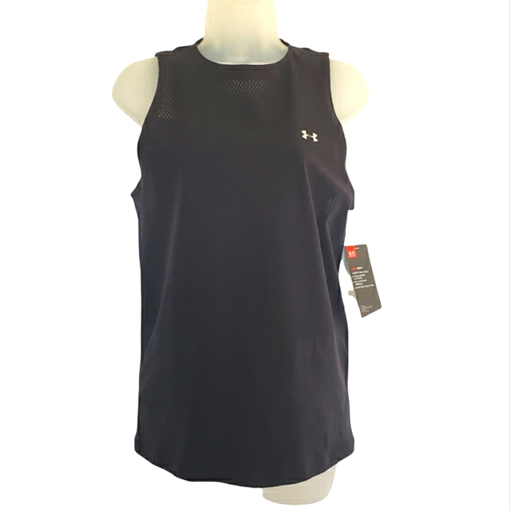 Under Armour Heat Gear Black Athletic‎ Workout Tank Perforated Areas Size S NEW